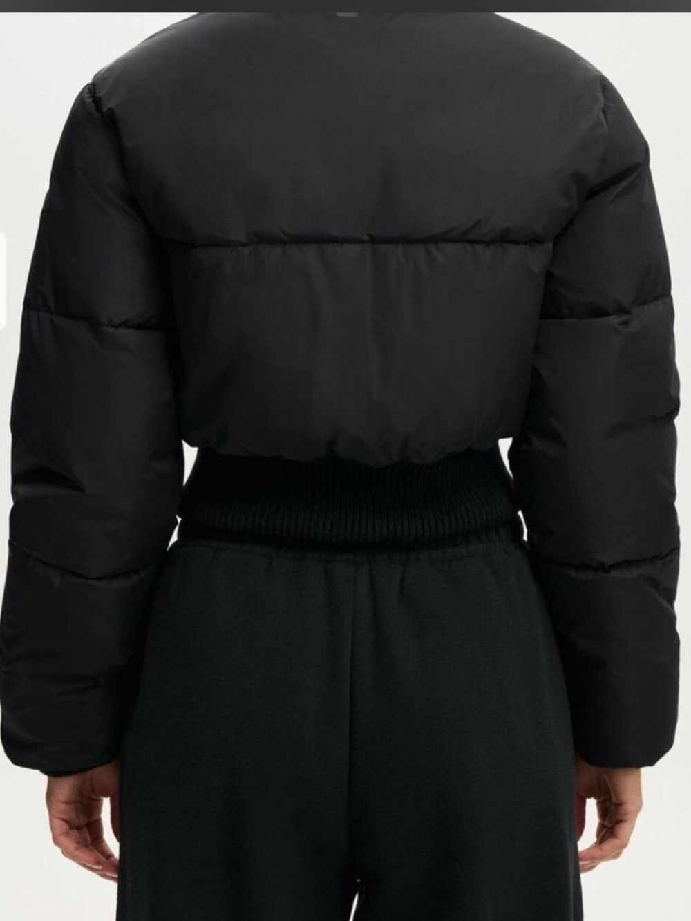 Cotton On Black Cropped Ribbed-Waist Puffer Jacket - Picture 2 of 6